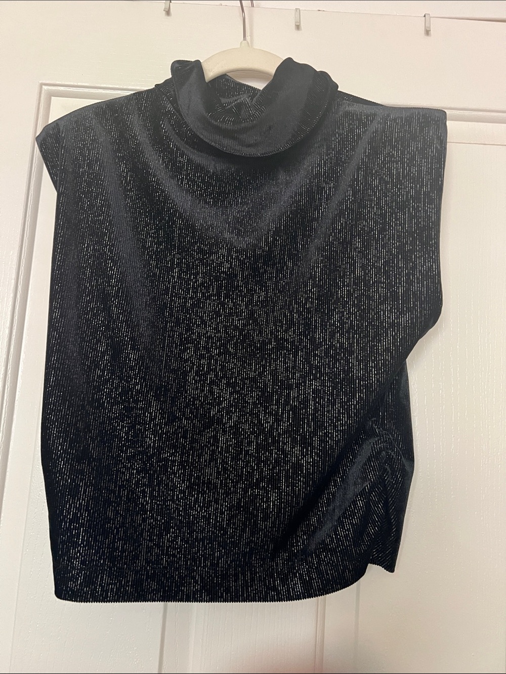 Maeve Black Metallic Ribbed Turtleneck Sleeveless Top